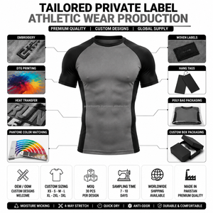 T-shirt de compression ajusté pour homme, personnalisé OEM, pour entraînement sportif, respirant, à manches courtes, en tissu anti-humidité - Product Image 6