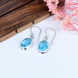 Blue Topaz Sterling <b>Silver</b> <b>Drop</b> <b>Earrings</b> Anniversary Gift Gemstone Jewelry Handmade - Product Image 2