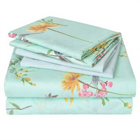 Parure de draps en satin imprimé botanique moderne de haute qualité, 6 pièces, drap plat, drap-housse, 4 taies d'oreiller, 200TC, durable et respirant