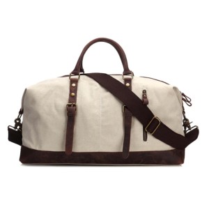 Sac de voyage en toile avec garniture en cuir, fermeture éclair, sac de week-end, design durable - Product Image 2
