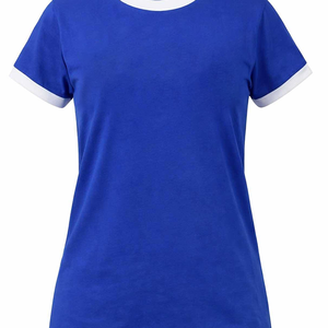 Camiseta Azul de Manga Corta con Ribete en Contraste Blanco, Cuello Redondo, Corte Regular, Estilo Casual, Color Sólido - Product Image 5
