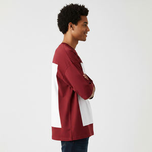 T-shirt Homme Oversize Rouge et Blanc à Blocs de Couleurs avec Logo Flamme Imprimé, Manches Courtes, Col Rond, Coupe Décontractée – Prix Abordable - Product Image 3