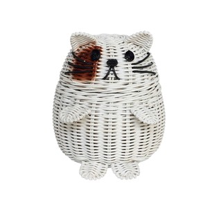 Panier de rangement en rotin tressé gris en forme de chat, design animal mignon, écologique, bac de rangement multi-usages - Product Image 5