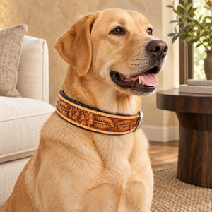 Collar de Cuero Floral Hecho a Mano para Perro |   Collar Ajustable para Perros con Diseño Floral Repujado Estilo Western para Paseos Diarios y Entrenamiento - Product Image 3