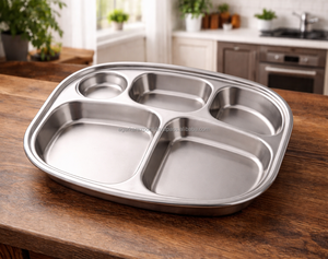 Plato Thali Personalizado de Acero Inoxidable OEM |   Plato de Comida con Divisiones Económico para Escuelas y Cantinas, Venta al por Mayor - Product Image 2