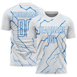 Custom White & Blue Lightning Bolt <b>Soccer</b> Jersey - Quick-Dry Training Shirt with Abstract Graphic Print - Product Image 1