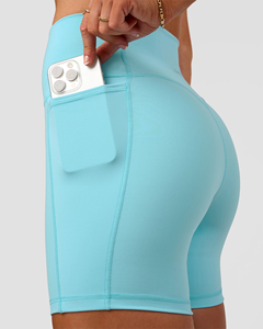 Legging court de sport pour femme à taille haute, effet push-up, avec poche téléphone, design en maille, séchage rapide, idéal pour le yoga et le cyclisme - Product Image 4