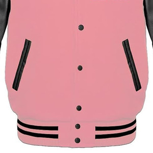 Veste universitaire rose pour homme, manches en cuir PU, lettre M brodée, style preppy, coupe classique, col rabattu, automne - Product Image 4