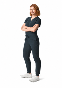 Ensemble de tenue médicale pour femme en coton tricoté, col en V, pantalon à taille élastiquée avec cordon de serrage, détection des aiguilles, thermocollage sans couture, pour usage hospitalier - Product Image 1