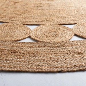Alfombra Redonda de Yute Hecha a Mano con Patrón de Medallón, Estilo Bohemio, Tejido Plano, Color Natural, Decoración para Sala de Estar, Base Antideslizante - Product Image 5