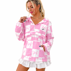 Veste coupe-vent rose en nylon imprimée personnalisée pour femme, veste à capuche légère décontractée pour homme, vêtement d'extérieur demi-zip streetwear - Product Image 4