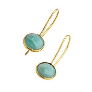 Pendientes colgantes de piedras preciosas de amazonita Natural de buena calidad Plata de Ley 925 10mm Chapado en oro Compromiso romántico Fiesta de boda - Product Image 3