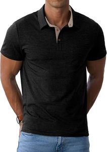 Polo à manches courtes pour homme, noir, uni, décontracté, avec poche, respirant, en coton, tissu Oxford, style tissé - Product Image 2