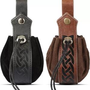 Bolsa de Dados de Cuero Redonda con Cordón, Hecha a Mano, para Guardar Dados de DND, Estilo Clásico, Marrón y Negro - Product Image 1
