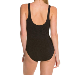 Women One Piece Swimsuit <b>V</b>-Neck Twist Front Solid Black High Cut Tummy Control Shapewear Swimwear - Product Image 4