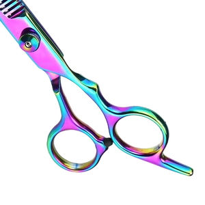 Tijeras de Entresacar Rainbow de 6 Pulgadas, Acero Inoxidable, Punta Redonda, 28 Dientes, para Diestros, Herramientas de Peluquería, Tijeras Texturizadoras de Mango Largo - Product Image 4