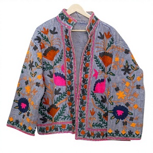 คอลเลคชั่นล่าสุด เสื้อแจ็คเก็ตสั้นผ้าฝ้ายทอถักคุณภาพสูง ระบายอากาศได้ดี ตกแต่งด้วยงานปักซูซานี เหมาะเป็นของขวัญสำหรับผู้หญิง - Product Image 1