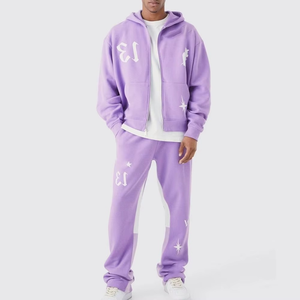 Men's Oversize Stacked Sweat Suit <b>Set</b> Two Piece Printed Long Sleeve Hooded Tracksuit Cotton Streetwear Gym Sportswear Outdoor - Product Image 3
