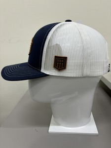 <b>Navy</b> Blue 6-Panel Trucker <b>Hat</b> With Brown Leather American Flag Patch Adjustable Unisex Casual Gorras Trucker Caps in Vietnam - Product Image 2