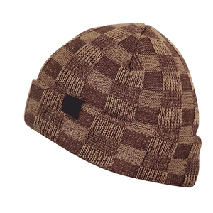 Unisex Plaid Beanie <b>Hat</b> 100% Acrylic Knit Winter Cap Checked Pattern Casual Style for Adults 56-58CM Head Circumference - Product Image 1