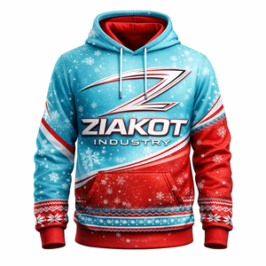 ZIAKOT INDUSTRY Sweat à capuche d'hiver imprimé par sublimation motif flocon de neige rouge et bleu pour homme - Product Image 1