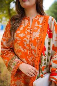 Salwar Kameez en coton à motifs floraux orange pour femme, coupe ample, longueur genou, tenue ethnique traditionnelle Inde Pakistan, décontracté, pour fêtes, livraison rapide - Product Image 2