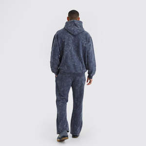 Conjunto de Sudadera con Capucha y Pantalones de Chándal de Algodón con Cremallera, Efecto Desgastado por el Sol y Lavado Ácido, con Logotipo Personalizado, Oversize, Vintage, Lavado a la Piedra, Forro Polar de Invierno, Elástico - Product Image 2