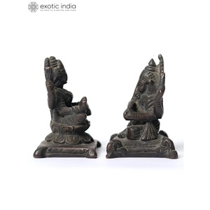 รูปปั้นพระลักษมีพระพิฆเนศทองเหลืองขนาด3นิ้วทำด้วยมือทำในอินเดีย - Product Image 4