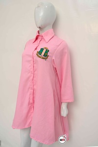 Robes asymétriques roses pour femmes, style décontracté grec, brodées, à motif uni, en tissu de coton, personnalisables OEM - Product Image 6