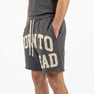 Shorts de sport en molleton brodé effet vieilli pour homme, 100 % polyester, poids lourd, avec cordon de serrage, pour l'entraînement - Product Image 3