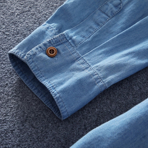 Camisa de Mezclilla para Hombre, Manga Larga, Color Sólido, Cuello Clásico, con Bolsillo, Corte Regular, Transpirable, Material de Algodón - Product Image 6