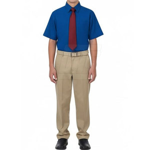 Boys Primary School Uniform Khaki <b>Pants</b> With Blue Shirt And Red Tie Cotton Oxford Fabric School Wear - Product Image 2