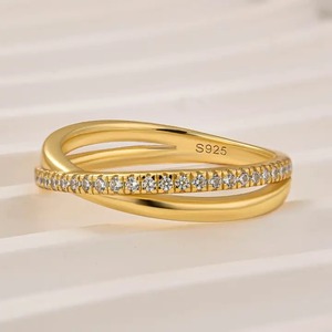 925 Moissanite Unique Criss <b>Cross</b> Wedding Band for Women Sterling <b>Silver</b> Gold Plated 0.5 Carat Round Brilliant Cut Classic Sale - Product Image 2