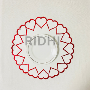 Luxury Red & White Embroidered Linen Placemats Heart Design Reusable Table <b>Mats</b> for Hotels Weddings & Restaurant Bulk Supply - Product Image 4