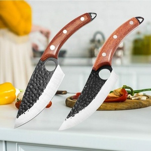 Custom Logo Professional Kitchen Steak Chef <b>Knife</b> <b>Set</b> High Quality 2 Pcs Carbon Steel Forged Fixed <b>Sharp</b> Blades Rose Wood Handle - Product Image 1