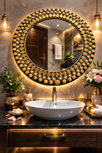 Espejo Redondo de Pared de MDF con Marco Vintage Hecho a Mano para Uso en el Hogar y Jardín, Regalo de Boda - Product Image 2