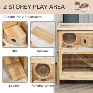 Gabbia per Criceti a 2 Piani in Legno con Dondolo e Vassoio, Casetta per Piccoli Animali Domestici - Product Image 5