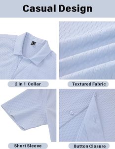Aero Textured Mens Button <b>Down</b> Shirt Short Sleeve Cuban Shirts Lightweight Breathable Summer Beach Casual Shirt - Product Image 6