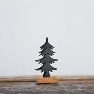 Decoración de árbol de Navidad moderna de metal negro sobre base de madera para un elegante acento de vacaciones y vibraciones festivas minimalistas - Product Image 1