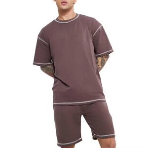 Ensemble T-shirt et short personnalisé pour homme – Tenue décontractée d'été respirante 100 % coton – Style streetwear uni délavé à l'acide – Ensemble assorti - Product Image 1