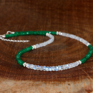 Face Beaded <b>Necklace</b> Emerald Moon Design Natural Stone Beaded <b>Necklace</b> Dainty Minimalist Women Fashion Jewelry - Product Image 2