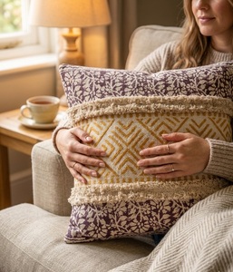 Funda de Cojín con Estampado Geométrico a Mano, 16x16 Pulgadas, Funda de Almohada Decorativa de Algodón para Sofá, Cama, Decoración del Hogar - Product Image 3