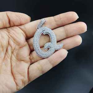 Colgante de Lujo con Letra Q, Plata 925, Bañado en Rodio, Cristal, Micro Pavé, Unisex, para Uso Diario - Product Image 1