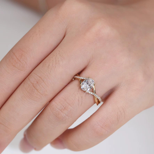 Oval Cut Moissanite Split Shank Engagement <b>Ring</b>, Twisted Pave Diamond Band <b>Ring</b>, Elegant Gold <b>Statement</b> <b>Ring</b> for Women - Product Image 5