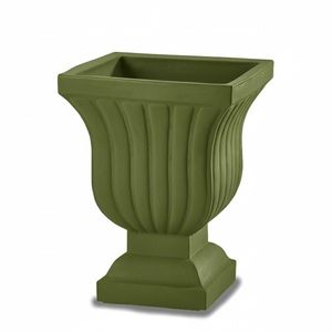 Urne de jardin en métal noir fini avec base carrée, jardinière classique d'extérieur pour la décoration de fleurs et de plantes vertes, urne de jardin - Product Image 3