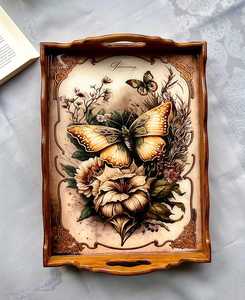 Wavy Look Wood Flower Pattern Printed Enamel <b>Tray</b> Rectangle Modern Kitchenware And Restaurant Use Serving <b>Tray</b> <b>Decorative</b> By UO - Product Image 1