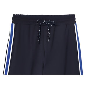 Pantalon large bleu marine pour femme avec bande latérale, taille à cordon, décontracté, en polyester tricoté, longueur intégrale, style printemps - Product Image 2