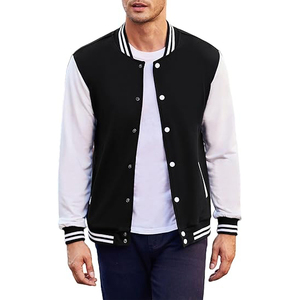 Veste universitaire noire et blanche pour homme, col rabattu, coupe classique, vêtement d'automne, couleur unie, fermeture à boutons, style décontracté - Product Image 4