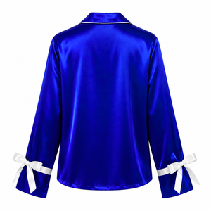 Zeta Phi Beta Women's Satin Pajama <b>Set</b> Long Sleeve Button-Up Embroidered Two <b>Piece</b> Sleepwear Blue With <b>White</b> Trim Lounge <b>Set</b> - Product Image 3