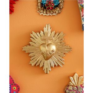 Wholesale Vintage Metallic Sacred Heart Ex Voto Gold Finish Flaming Heart Pendant Catholic Devotional Home Decoration Craft Item - Product Image 2
